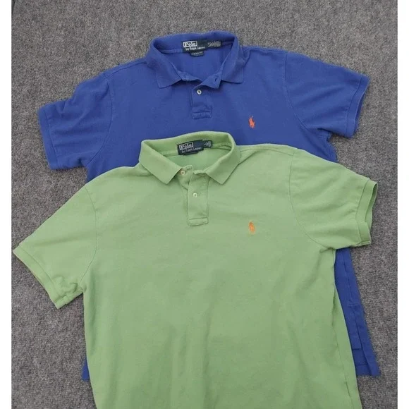 Vtg Polo Ralph Lauren Shirt Mens Large Green Blue Pique Pony golf Lot of 2 - Picture 2 of 16